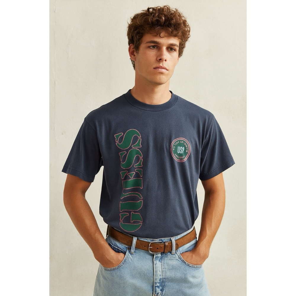 Vintage Guess T Shirt Navy Blue Mens Size M Short Sleeve Graphic Print Crew Neck - Picture 1 of 6